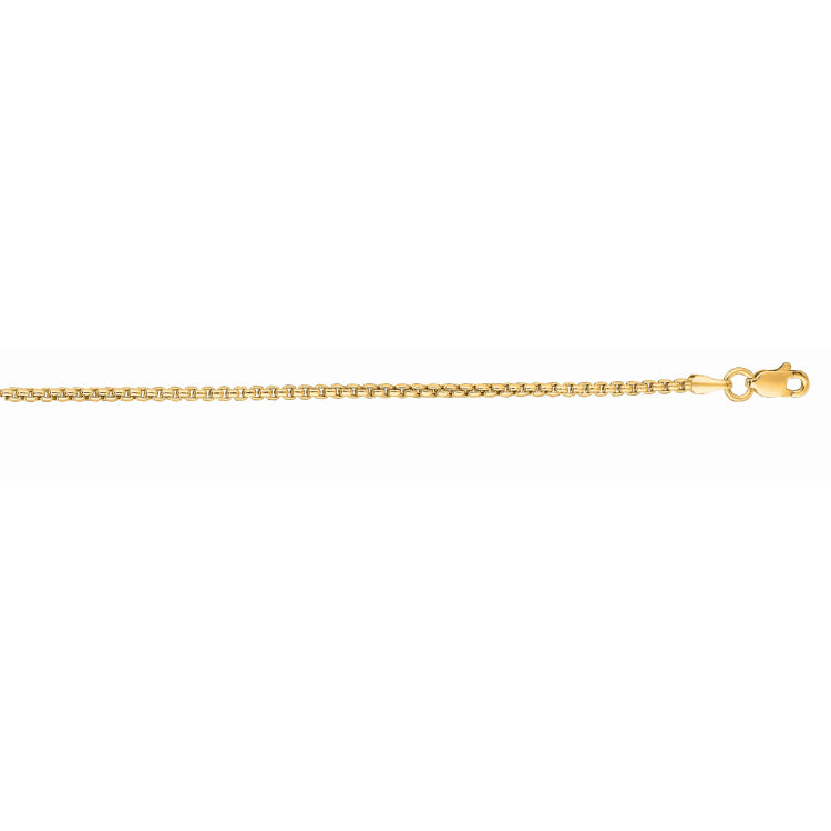 14K Yellow Gold 1.3mm Lite Round Box 18 Chain with Lobster Lock