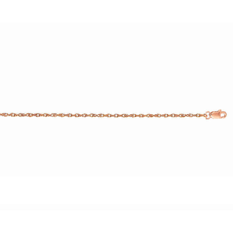 14K Rose Gold 1.0mm Machine Rope 18 Chain (Carded) with Lobster Lock