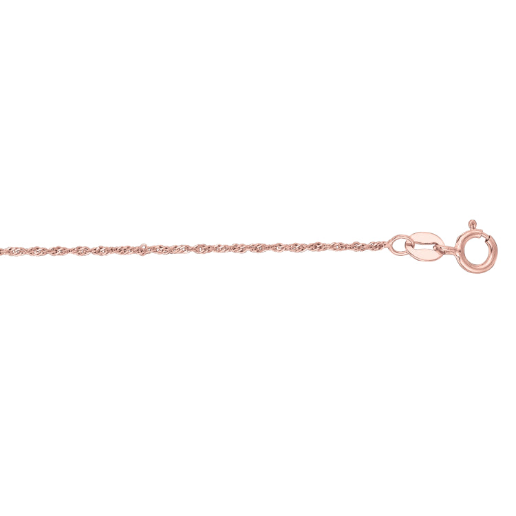 14K Rose Gold 1.1mm Singapore 18 Chain with Spring Ring Clasp