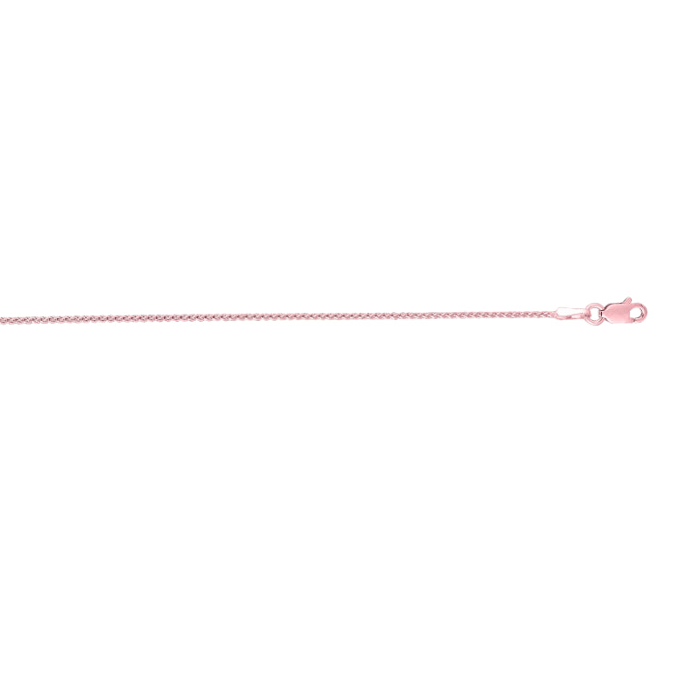 14K Rose Gold 1mm Diamond Cut Round Wheat 20 Chain with Lobster Lock