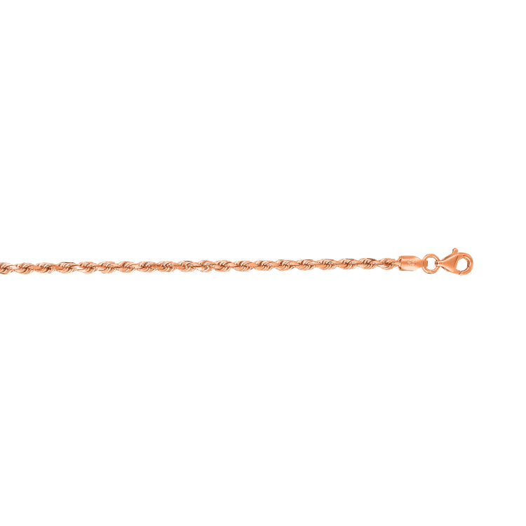 14K Rose Gold 24 2.3mm Diamond Cut Solid Royal Rope Chain with Lobster Clasp