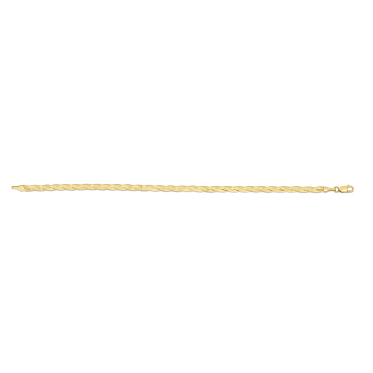 14K Yellow Gold 16 Braided Herringbone Fancy Chain Necklace with Lobster Clasp