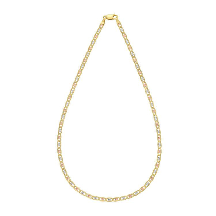 14K Tricolor Gold 20 3.5mm Pave Valentino Chain Necklace with Lobster Clasp