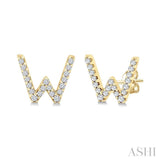 1/8 Ctw Initial 'W' Single Cut Diamond Earrings in 10K Yellow Gold