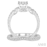 5/8 Ctw Round Cut Diamond Lovebright Wedding Set with 1/2 Ctw Engagement Ring and 1/6 Ctw Wedding Band in 14K White Gold