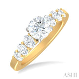 1 Ctw Round Shape Oval and Round Cut Diamond Semi Mount Engagement Ring in 14K Yellow and White Gold