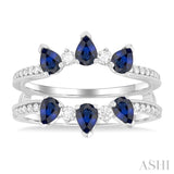 4x3 MM Pear Cut Sapphire and 1/3 Ctw Round Cut Diamond Precious Insert Ring in 14K White Gold