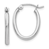 14k White Gold 2x19mm Polished Oval Tube Hoop Earrings