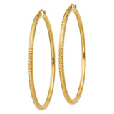 14k 3x65mm Diamond-cut Round Tube Hoop Earrings