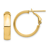 14k 5x20mm High Polished Flat Tube Omega Back Hoop Earrings