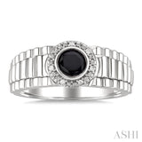 6 MM Round Shape Onyx and 1/20 Ctw Single Cut Diamond Semi-precious Men's Ring in Sterling Silver