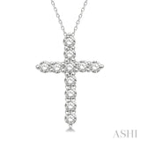1/4 Ctw Round Cut Diamond Cross Pendant With Chain in 14K White Gold