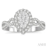 3/4 ctw Pear Shape Diamond Lovebright Ring in 14K White Gold