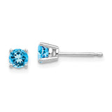 14k White Gold 4mm Round Blue Topaz Post Earrings