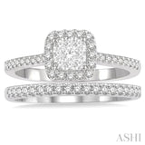 1/2 ctw Lovebright Diamond Wedding Set With 1/3 ct Square Shape Engagement Ring in White and Yellow Gold and 1/5 ct Wedding Band in White Gold in 14K