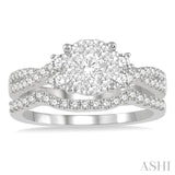 7/8 Ctw Lovebright Round Cut Diamond Wedding Set With 3/4 Ctw Criss-Cross Shank Engagement Ring and 1/6 Ctw Arched Wedding Band in 14K White Gold