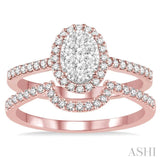 3/4 ctw Oval Shape Diamond Lovebright Wedding Set with 1/2 ctw Engagement Ring and 1/5 ctw Wedding Band in 14K Rose and White Gold