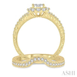 7/8 Ctw Lovebright Diamond Wedding Set With 3/4 Ctw Oval Shape Engagement Ring and 1/6 Ctw Wedding Band in 14K Yellow and White Gold