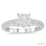 1/3 Ctw Round Cut Diamond Lovebright Engagement Ring in 14K White Gold