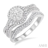 7/8 ctw Diamond Wedding Set with 3/4 ctw Lovebright Round Cut Engagement Ring and 1/6 ctw Wedding Band in 14K White Gold