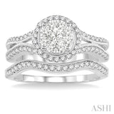 7/8 ctw Diamond Wedding Set with 3/4 ctw Lovebright Round Cut Engagement Ring and 1/6 ctw Wedding Band in 14K White Gold