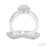 7/8 ctw Diamond Wedding Set with 3/4 ctw Lovebright Round Cut Engagement Ring and 1/6 ctw Wedding Band in 14K White Gold