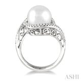 11 MM Cultured Pearl and 1/3 Ctw Round Cut Diamond Ring in 14K White Gold