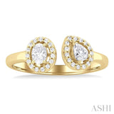 3/8 Ctw Toi Et Moi Pear, Oval and Round Cut Diamond Open Fashion Ring in 14K Yellow Gold