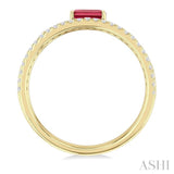 5x3 MM East-West Set Ruby and 1/4 Ctw Round Cut Diamond Precious Layered Fashion Ring in 10K Yellow Gold
