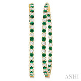 2.3 MM Emerald and Alternating 2 1/2 Ctw Round Cut Inside-Out Diamond Precious Hoop Earrings in 14K Yellow Gold
