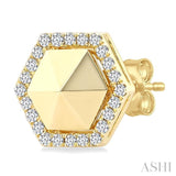 1/4 Ctw Petite Hexagon Round Cut Diamond Halo Fashion Stud Earrings in 14K Yellow Gold