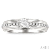1/3 Ctw Textured Shank Tilted Pear and Round Cut Diamond Fashion Band in 14K White Gold