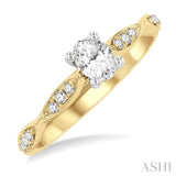 1/6 Ctw Oval Shape Round Cut Diamond Semi-Mount Engagement Ring in 14K Yellow and White Gold
