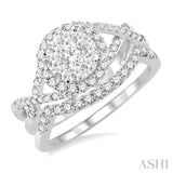 7/8 ctw Diamond Wedding Set with 3/4 ctw Lovebright Round Cut Engagement Ring and 1/5 ctw Wedding Band in 14K White Gold