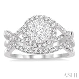 7/8 ctw Diamond Wedding Set with 3/4 ctw Lovebright Round Cut Engagement Ring and 1/5 ctw Wedding Band in 14K White Gold