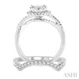 7/8 ctw Diamond Wedding Set with 3/4 ctw Lovebright Round Cut Engagement Ring and 1/5 ctw Wedding Band in 14K White Gold