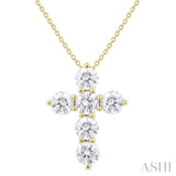 2.00 Ctw Round Cut Diamond Christian Cross 6-Stone Fashion Pendant With Chain in 14K Yellow Gold