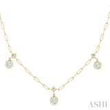 7/8 Ctw Lovebright Princess and Round Cut Diamond Paperclip Station Necklace in 14K Yellow and White Gold
