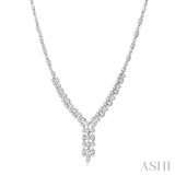 3 1/6 Ctw Triple Row Drop Round Cut Diamond Necklace in 14K White Gold