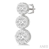 1/2 Ctw Hanging Triple Mount Lovebright Round Cut Diamond Earring in 14K White Gold