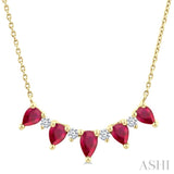 5x3 MM & 4x3 MM Pear Cut Ruby and 1/8 Ctw Round Cut Diamond Precious Necklace in 14K Yellow Gold