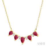 5x3 MM & 4x3 MM Pear Cut Ruby and 1/8 Ctw Round Cut Diamond Precious Necklace in 14K Yellow Gold