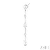 4 MM Round Shape Cultured Pearls and 1/20 Ctw Round Cut Diamond Station Long Earring in 14K White Gold