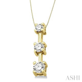 1/2 Ctw Three Stone Round Cut Diamond Pendant in 14K Yellow Gold with Chain