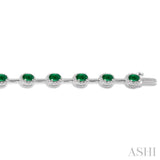 5x3 MM Oval Cut Emerald and 5/8 Ctw Round Cut Diamond Precious Bracelet in 14K White Gold
