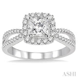 1/2 Ctw Diamond Engagement Ring with 1/4 Ct Princess Cut Center Stone in 14K White Gold