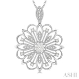1/3 Ctw Floral Lattice Lovebright Round Cut Diamond Pendant With Chain in 14K White Gold