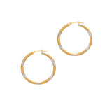 14K Yellow and White Gold 3x30mm Hoop Earring