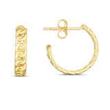 14K Yellow Gold Polished Curb Chain Hoops with Push Back Clasp