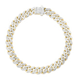 14K Yellow Gold 8mm White Pave Lite Miami Cuban 22 Chain Necklace with Box (Both Side Push) Clasp.